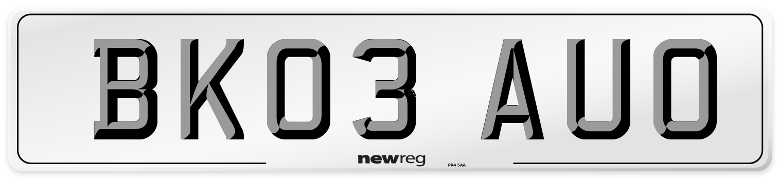BK03 AUO Number Plate from New Reg